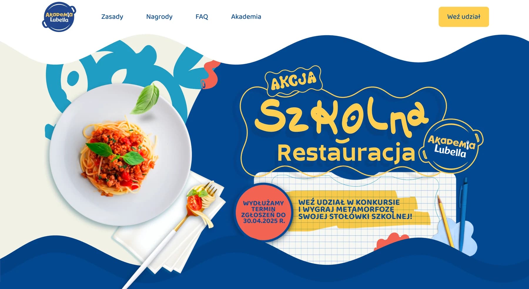Strona kampanii Akademia Lubella z motywem Szkolnej Restauracji
